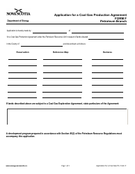 Form F &quot;Application for a Coal Gas Production Agreement&quot; - Nova Scotia, Canada