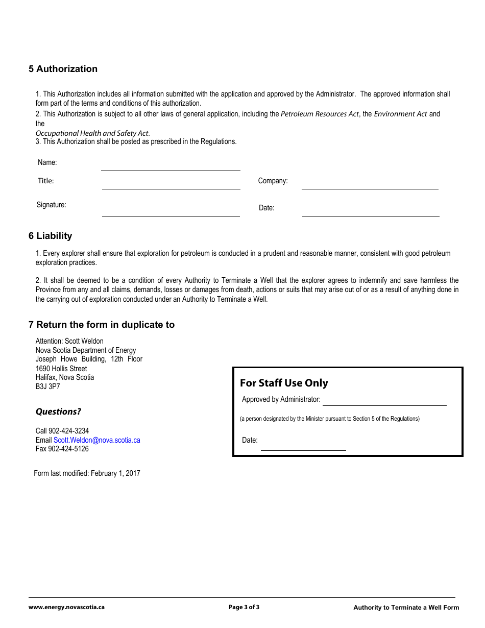 Authority to Terminate a Well - Nova Scotia, Canada, Page 3