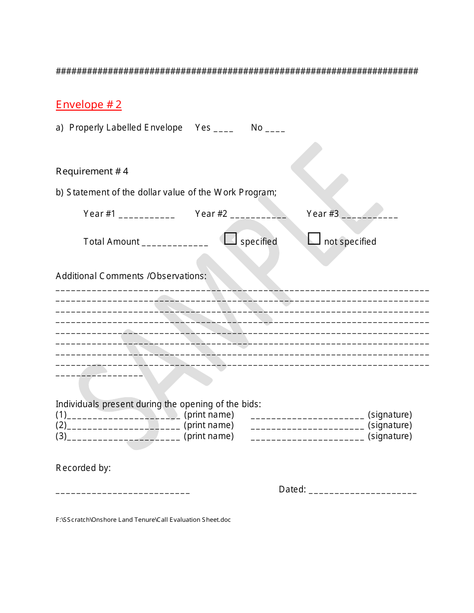 Sample Call for Exploration Proposals Evaluation Sheet - Nova Scotia, Canada, Page 3