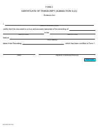 Form 2 &quot;Certificate of Transcript (Subsection 5 (2))&quot; - Ontario, Canada