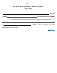 Form 1 &quot;Certificate of Recording (Subsection 5 (1))&quot; - Ontario, Canada