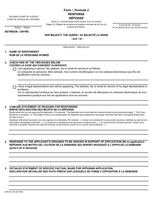 Form 2 Response - Ontario, Canada (English/French)