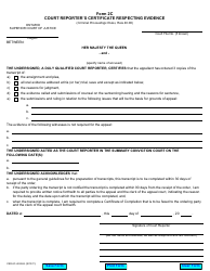 Document preview: Form 2C Court Reporter's Certificate Respecting Evidence - Ontario, Canada