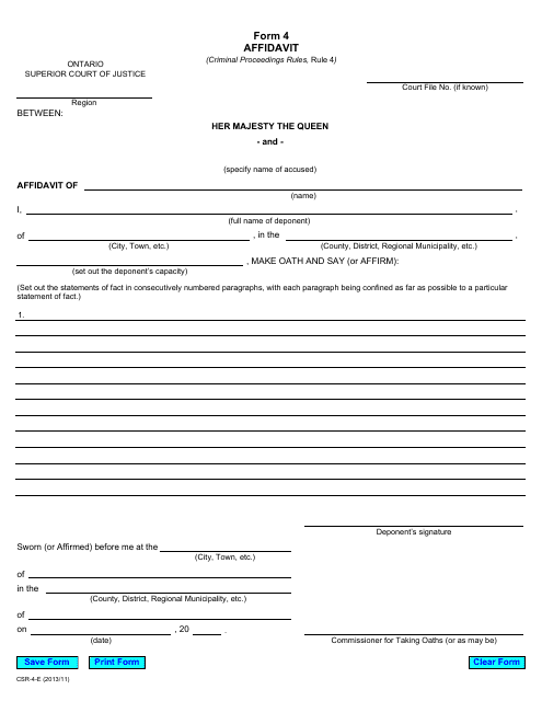 Form 4 Affidavit - Ontario, Canada