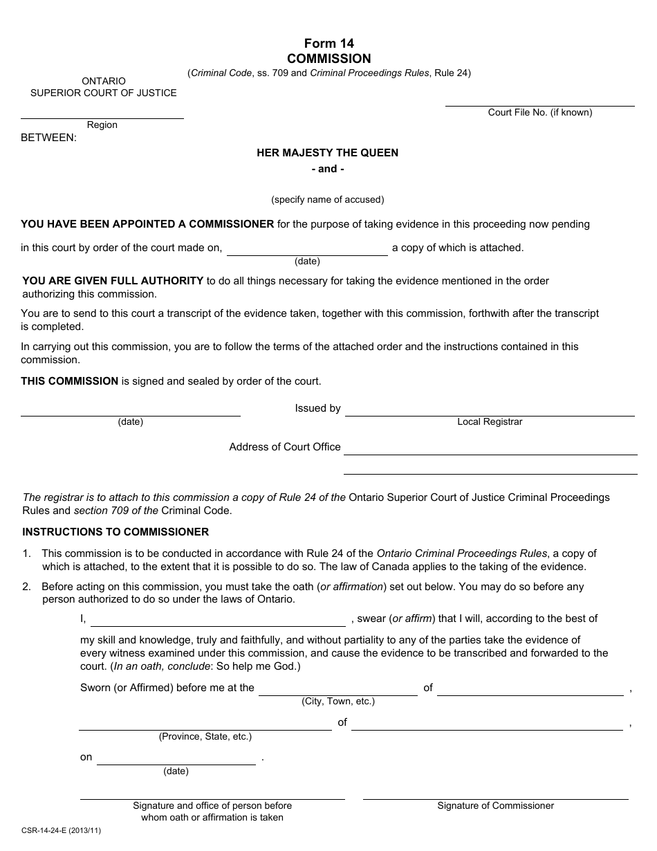 Form 14 - Fill Out, Sign Online And Download Fillable PDF, Ontario ...