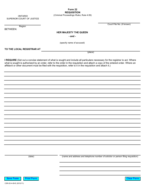 Form 22 Requisition - Ontario, Canada