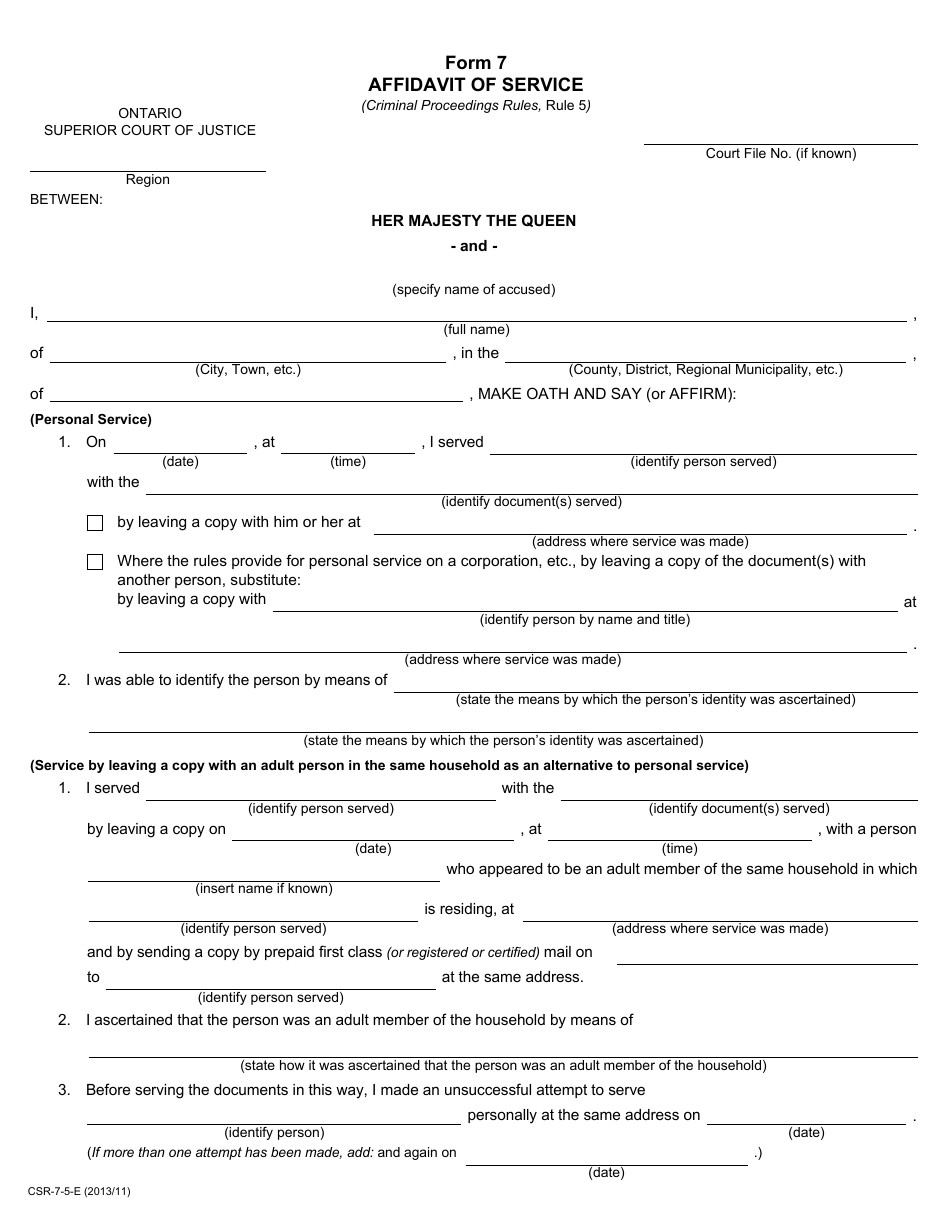 Form 7 - Fill Out, Sign Online and Download Fillable PDF, Ontario ...