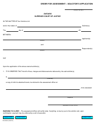 Document preview: Form RR0280 Order for Assessment ' Solicitor's Application - Ontario, Canada