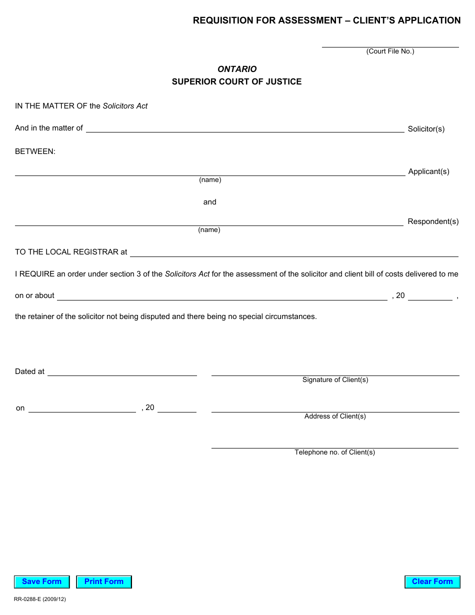 Form RR0288 Requisition for Assessment - Clients Application - Ontario, Canada, Page 1