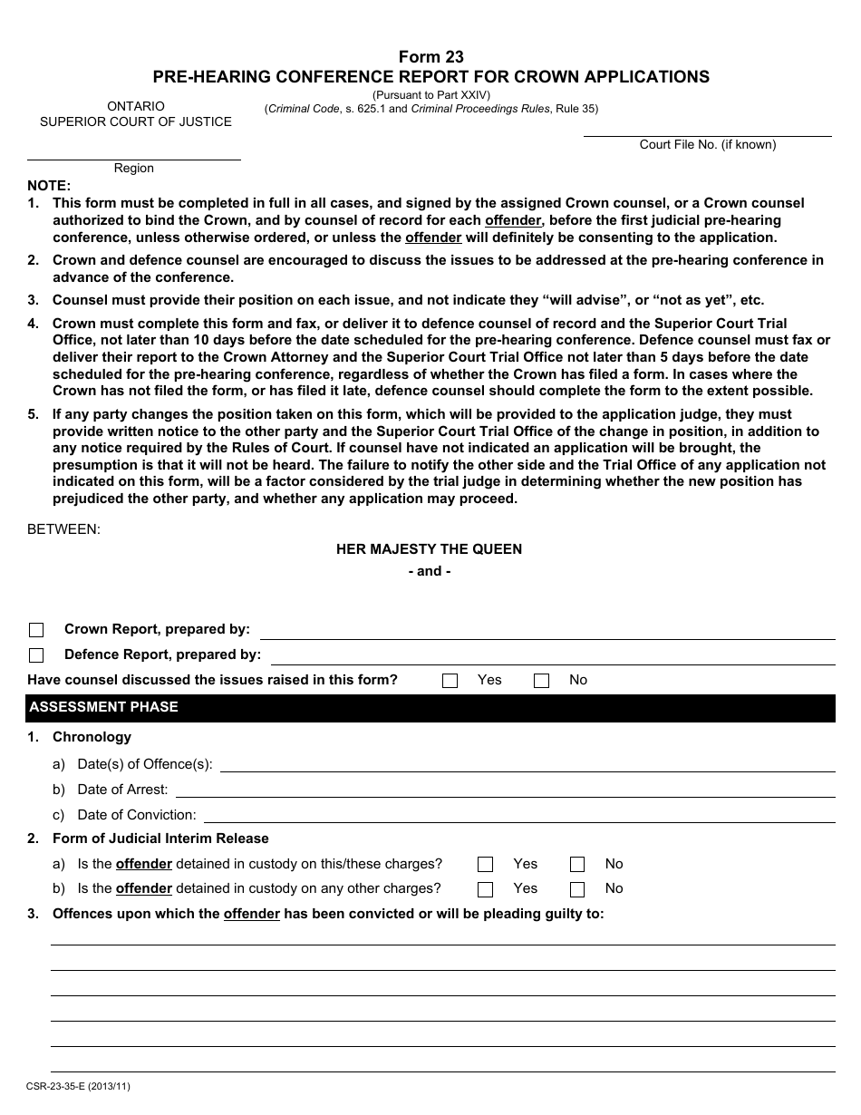 Form 23 Fill Out, Sign Online and Download Fillable PDF, Ontario