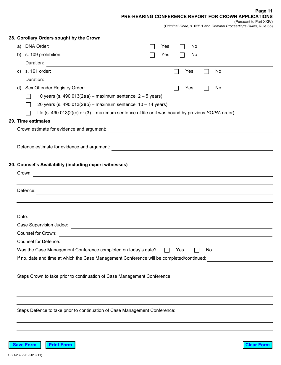 Form 23 Pre-hearing Conference Report for Crown Applications - Ontario, Canada, Page 11