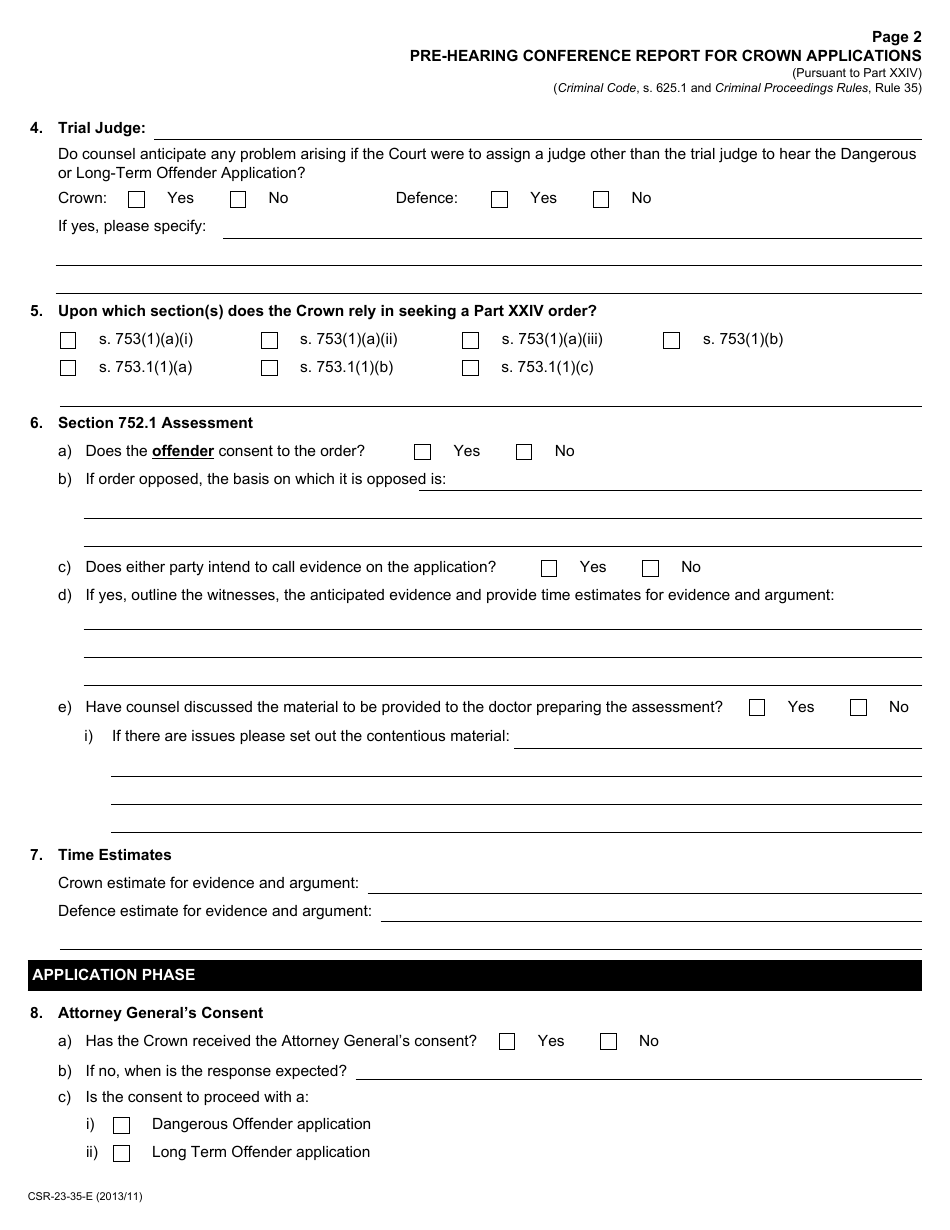 Form 23 Pre-hearing Conference Report for Crown Applications - Ontario, Canada, Page 2