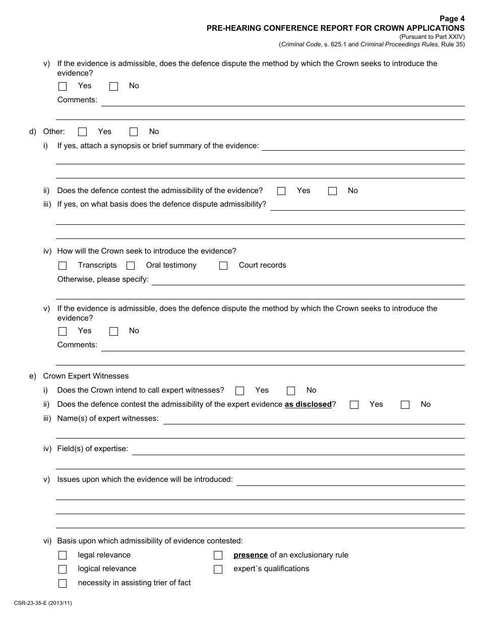 Form 23 Pre-hearing Conference Report for Crown Applications - Ontario, Canada, Page 4