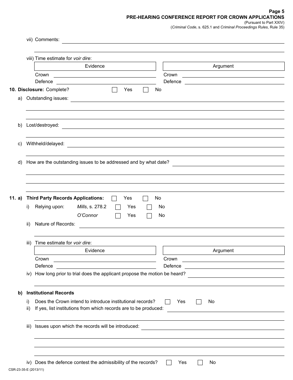 Form 23 Pre-hearing Conference Report for Crown Applications - Ontario, Canada, Page 5