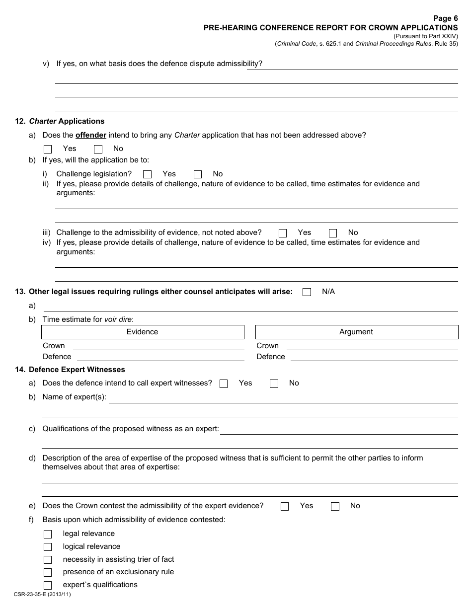 Form 23 Pre-hearing Conference Report for Crown Applications - Ontario, Canada, Page 6