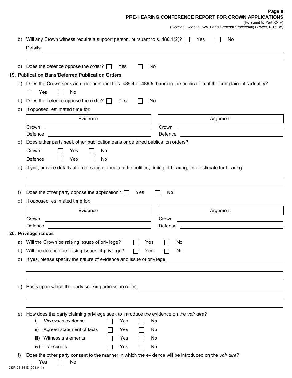 Form 23 Download Fillable PDF or Fill Online Prehearing Conference