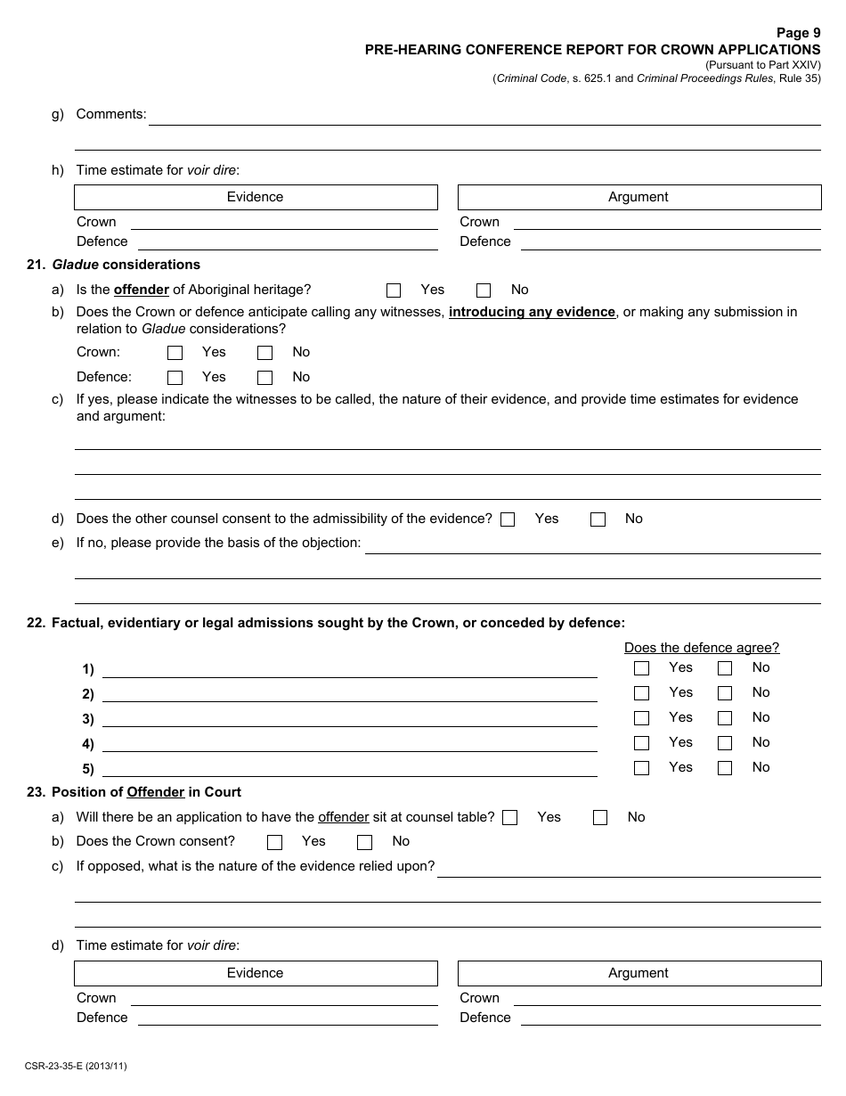 Form 23 Download Fillable PDF or Fill Online Pre-hearing Conference ...