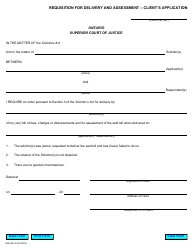 Document preview: Form RR0361 Requisition for Delivery and Assessment " Client's Application - Ontario, Canada