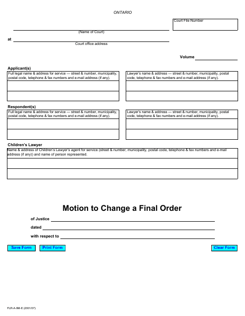 Form 3 Motion to Change a Final Order - Ontario, Canada
