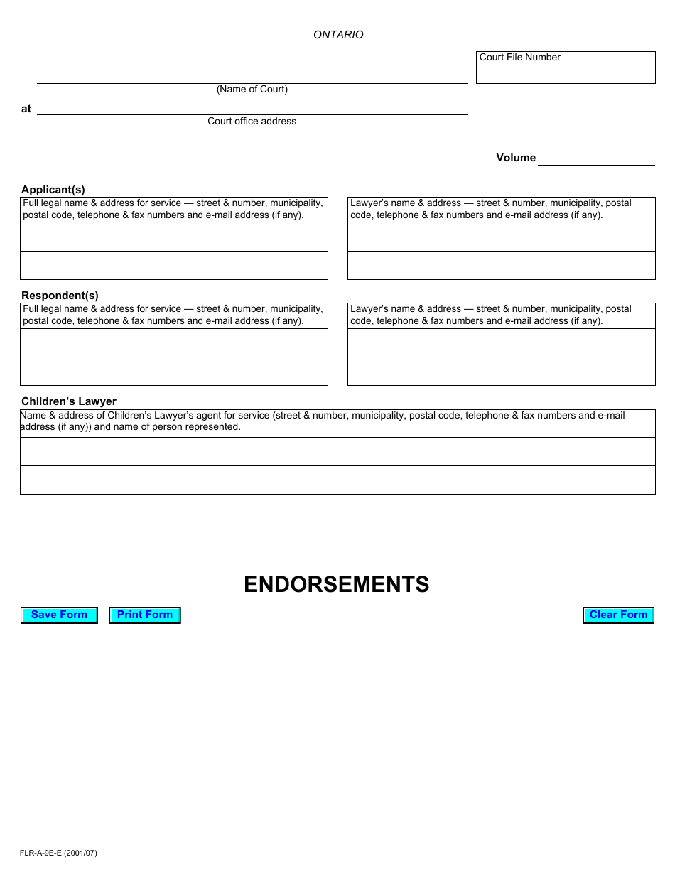 Form 4 Endorsements - Ontario, Canada, Page 1