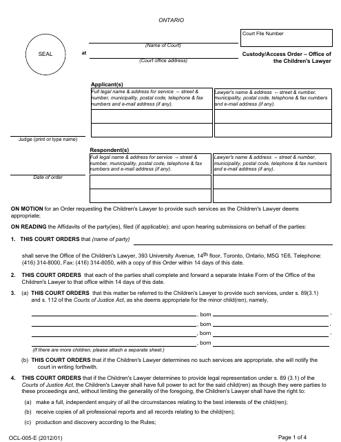 Form OCL-005  Printable Pdf