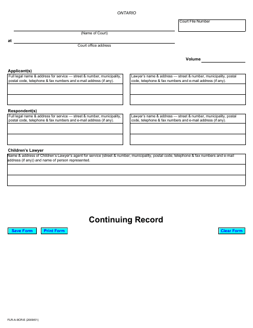 Form 1 Continuing Record - Ontario, Canada