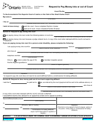 Document preview: Request to Pay Money Into or out of Court - Ontario, Canada