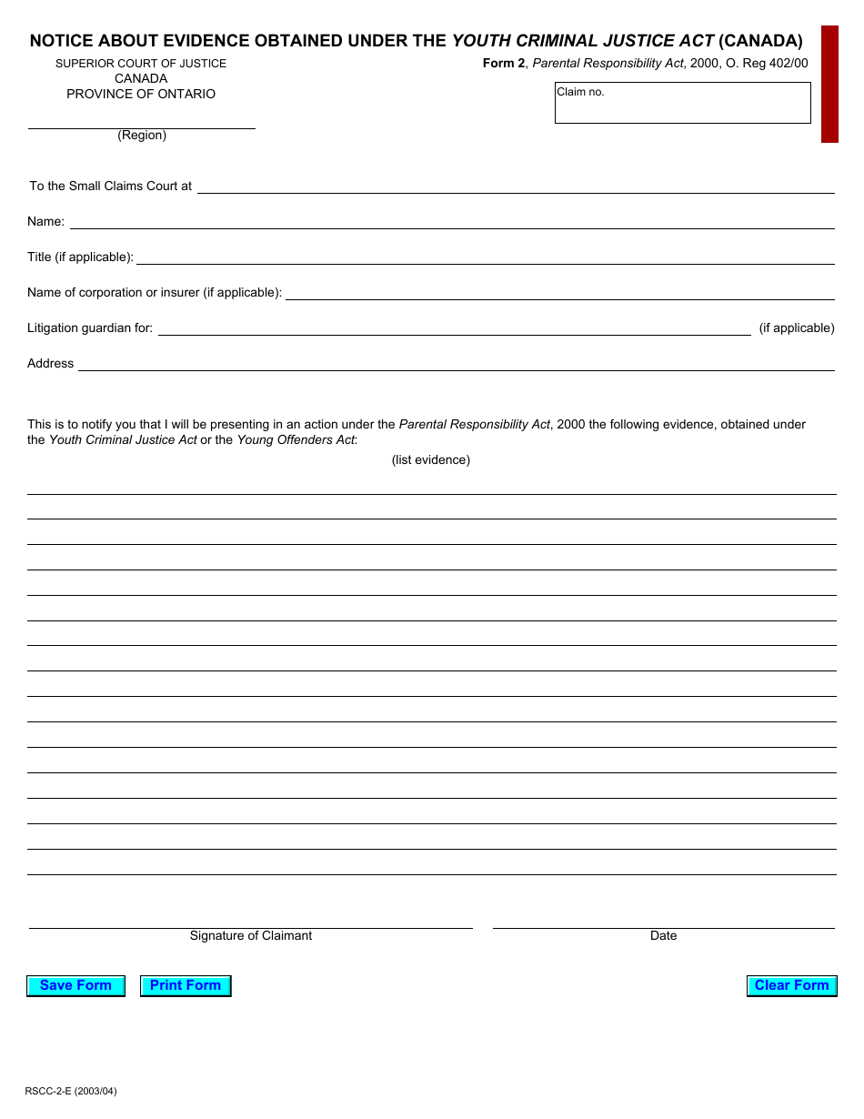 Form 2 Download Fillable PDF or Fill Online Notice About Evidence ...