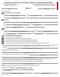 Form 1 &quot;Request for a Copy of a Youth Criminal Justice Act (Canada) Sentence Order&quot; - Ontario, Canada