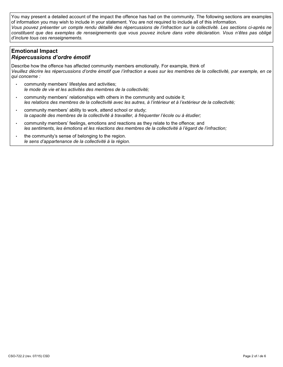 Form 34.3 Community Impact Statement - Ontario, Canada (English / French), Page 2