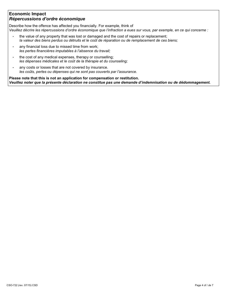 Form 34.2 Victim Impact Statement - Ontario, Canada (English / French), Page 4