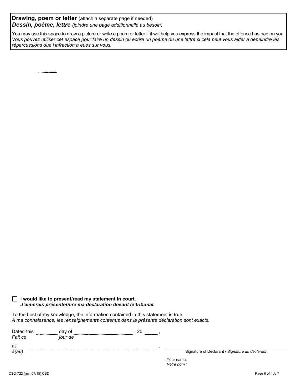 Form 34.2 Victim Impact Statement - Ontario, Canada (English / French), Page 6