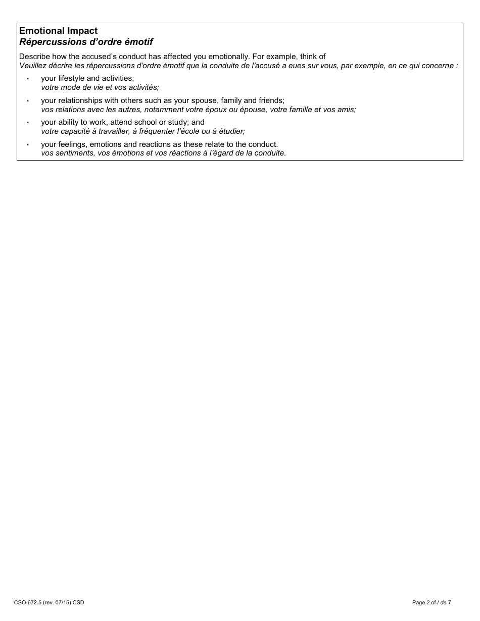 Form 48.2 Victim Impact Statement - Not Criminally Responsible - Ontario, Canada (English / French), Page 2