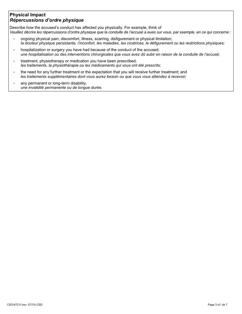 Form 48.2 Victim Impact Statement - Not Criminally Responsible - Ontario, Canada (English / French), Page 3