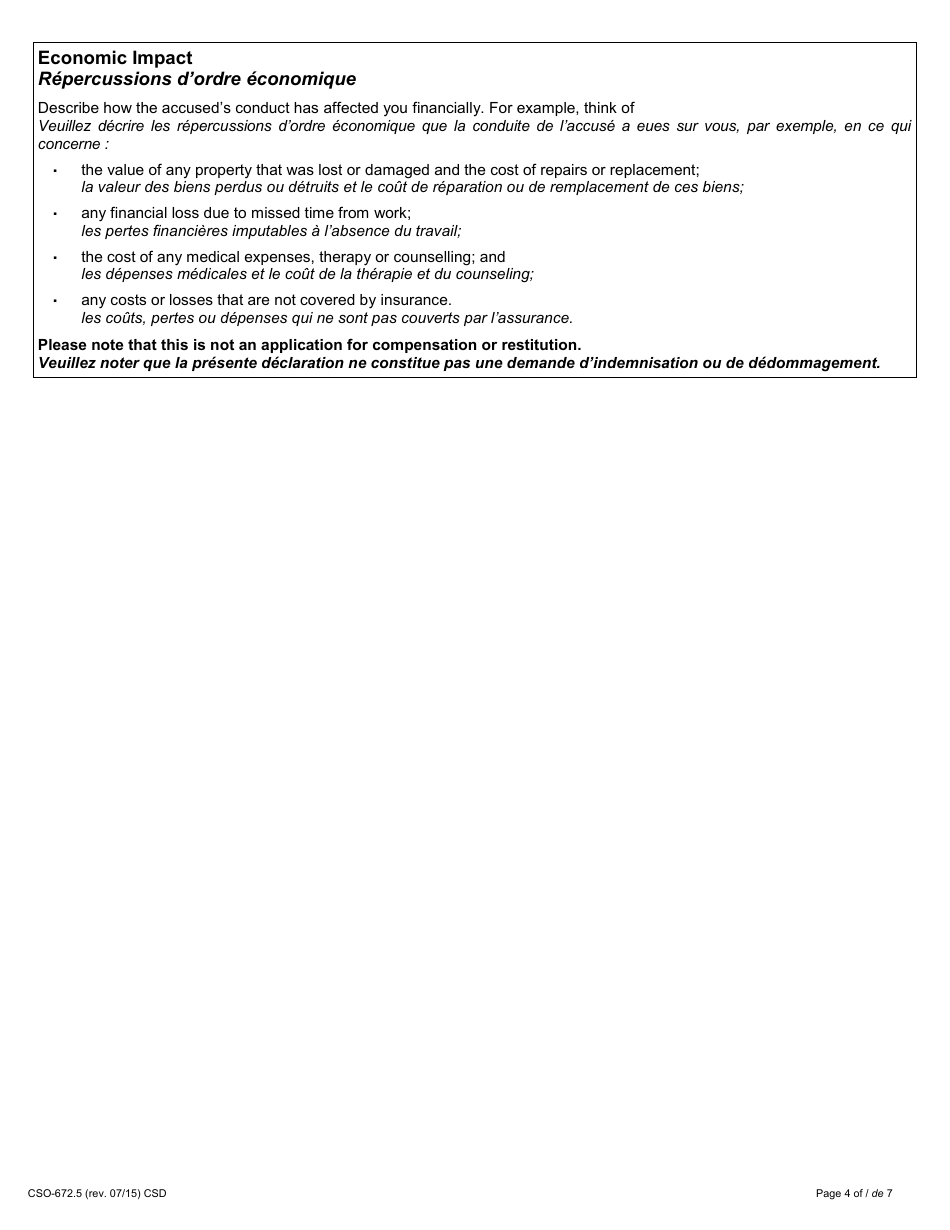 Form 48.2 Victim Impact Statement - Not Criminally Responsible - Ontario, Canada (English / French), Page 4