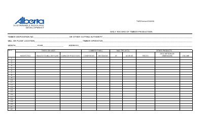 Form TM97 Daily Record of Timber Production - Alberta, Canada