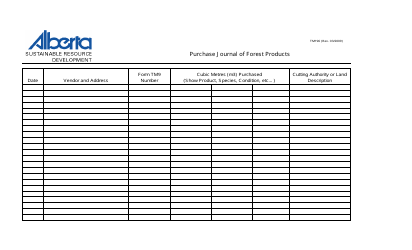 Form TM196 Purchase Journal of Forest Products - Alberta, Canada