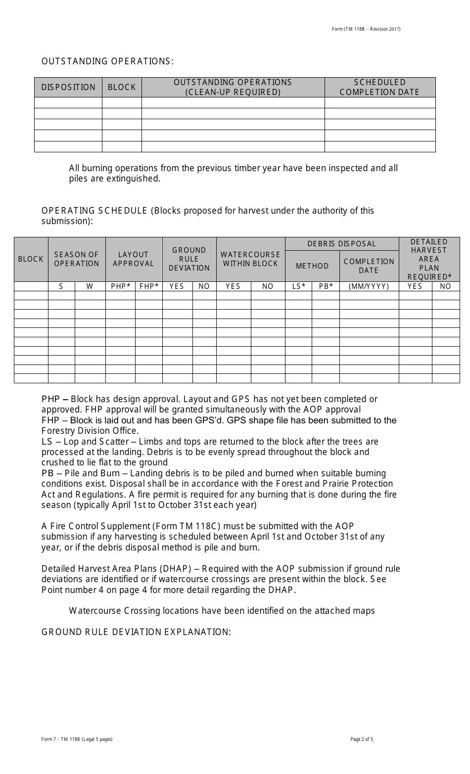 Form TM118B (7) Annual Operating Plan (Aop) Submission - Commercial Timber Permits - Alberta, Canada, Page 2
