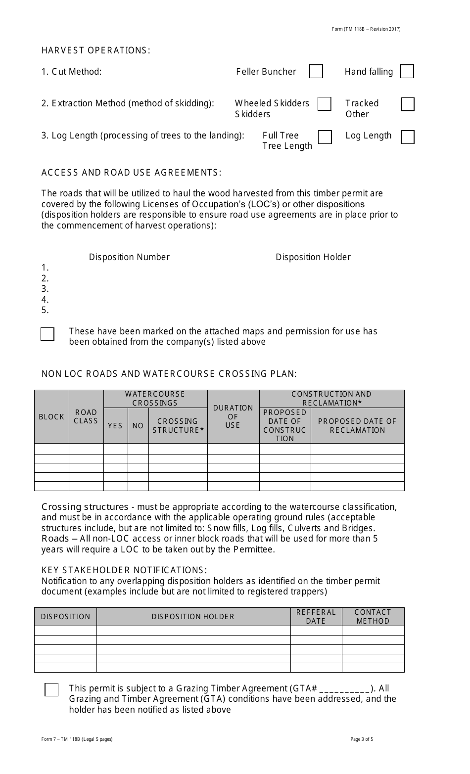Form TM118B (7) Annual Operating Plan (Aop) Submission - Commercial Timber Permits - Alberta, Canada, Page 3
