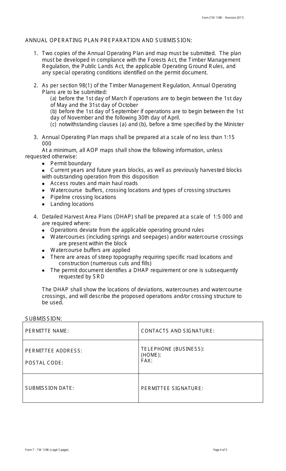 Form TM118B (7) Annual Operating Plan (Aop) Submission - Commercial Timber Permits - Alberta, Canada, Page 4