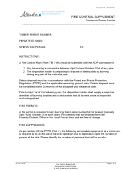 Form TM118C &quot;Fire Control Supplement - Commercial Timber Permits&quot; - Alberta, Canada