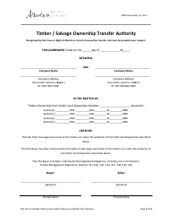 Form TM88 &quot;Timber / Salvage Ownership Transfer Authority&quot; - Alberta, Canada