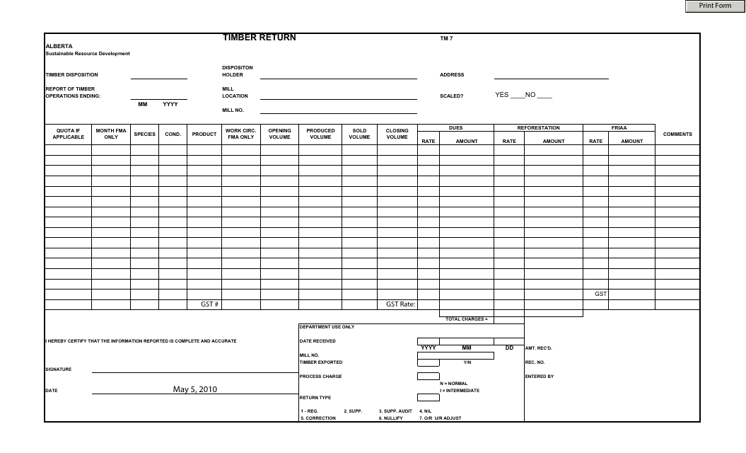 Form TM7  Printable Pdf