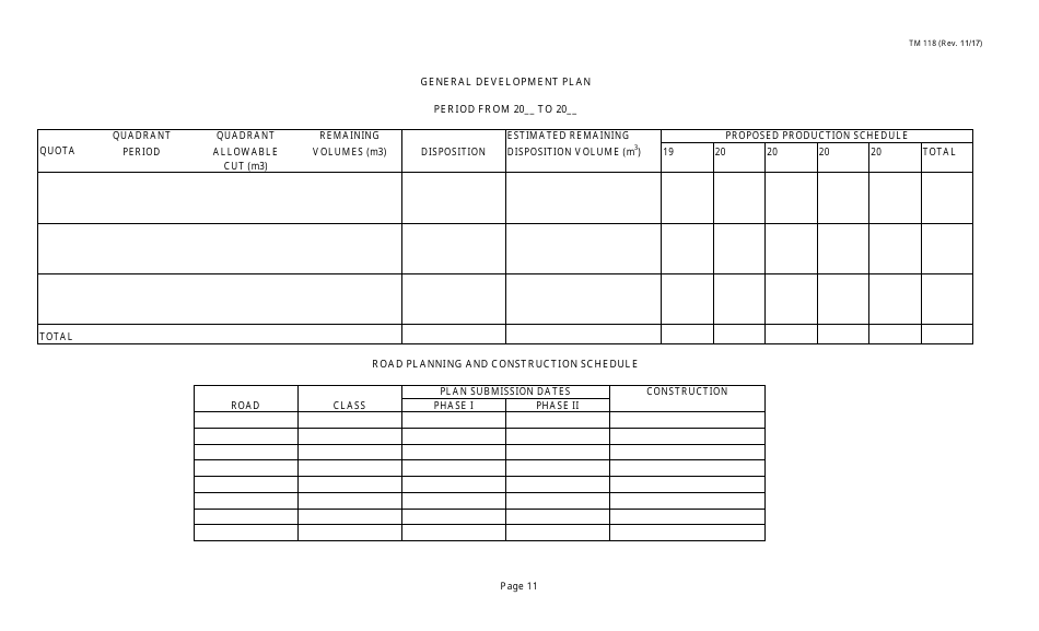 Form TM118 Annual Operating Plan Submission - Alberta, Canada, Page 11