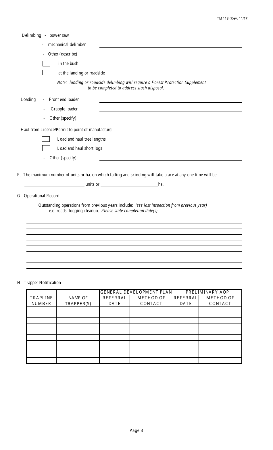 Form TM118 Annual Operating Plan Submission - Alberta, Canada, Page 3