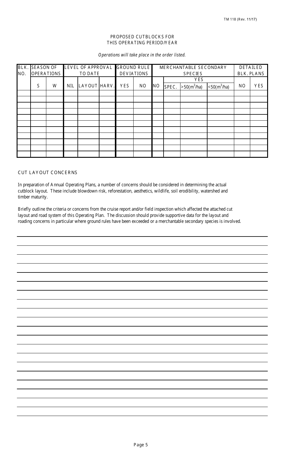 Form TM118 Annual Operating Plan Submission - Alberta, Canada, Page 5