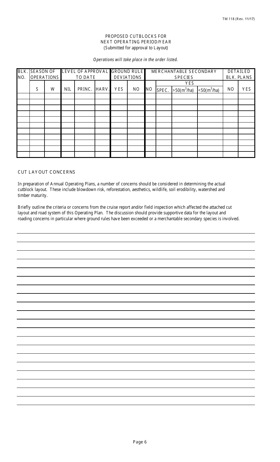 Form TM118 Annual Operating Plan Submission - Alberta, Canada, Page 6