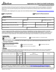 Document preview: Form CDEV2213 Application for Child Care Staff Certification - Alberta, Canada