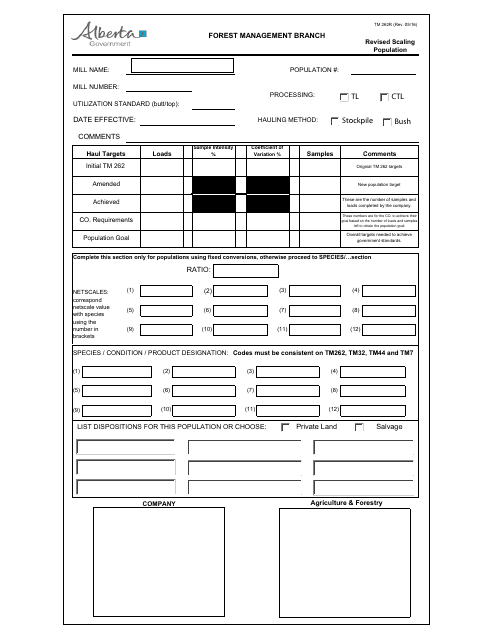 Form TM262R Revised Scaling Population - Alberta, Canada