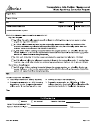 Transportation, Crib, Outdoor Playspace and Mixed Age Group Exemption Request - Alberta, Canada